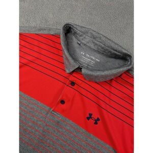 Under Armour The Playoff Polo Shirt Mens XXL T TG EE G Red Grey Stripe Golf